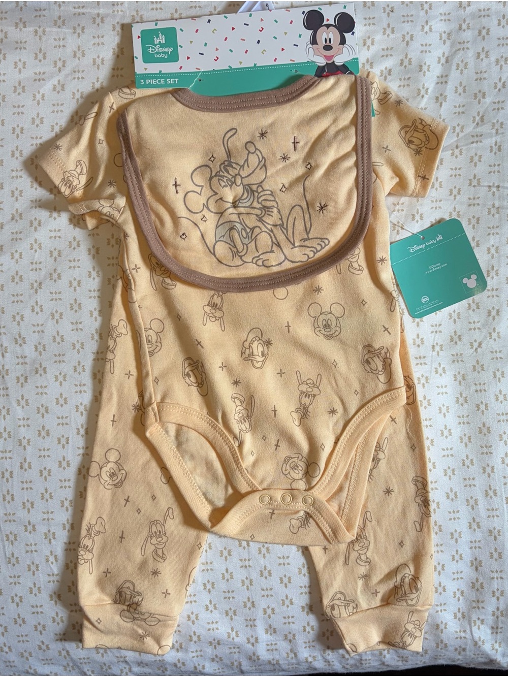 Disney Peach and Brown Mickey & Friends Baby One-Piece Bodysuit Set